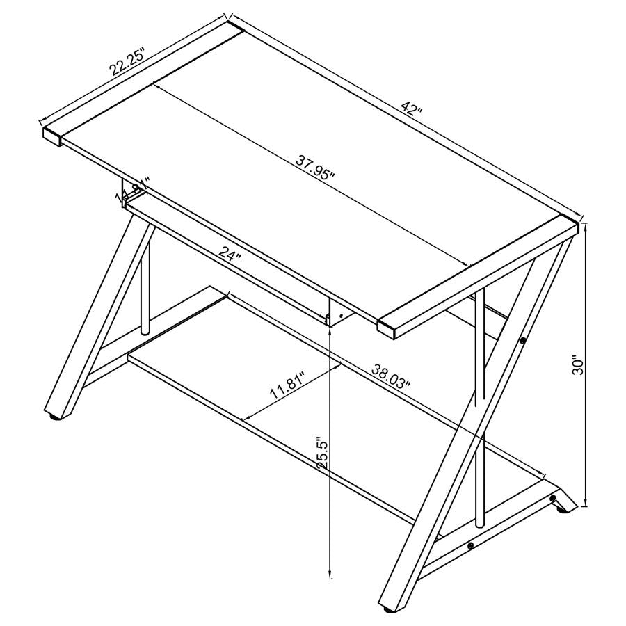 Mallet Computer Desk with Bottom Shelf Black