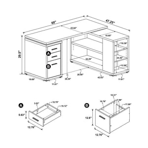 Yvette L-shape Office Desk Cappuccino