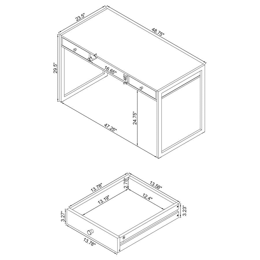 Wallice 2-drawer Writing Desk Weathered Grey and Chrome