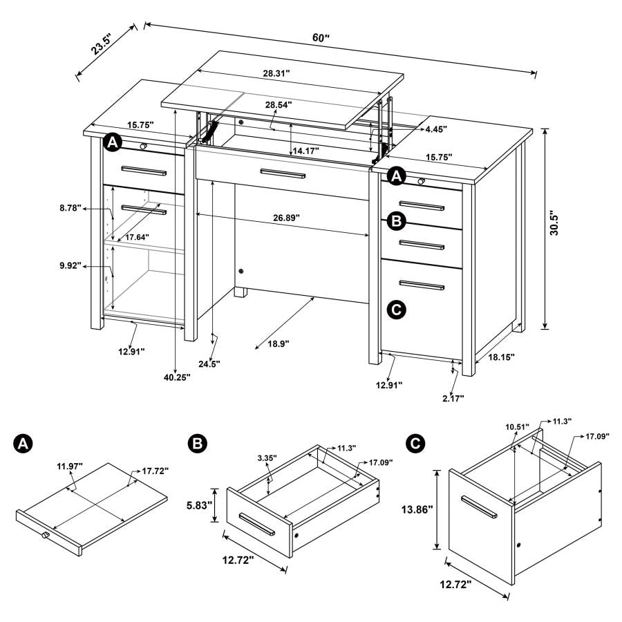 Dylan 4-drawer Lift Top Office Desk