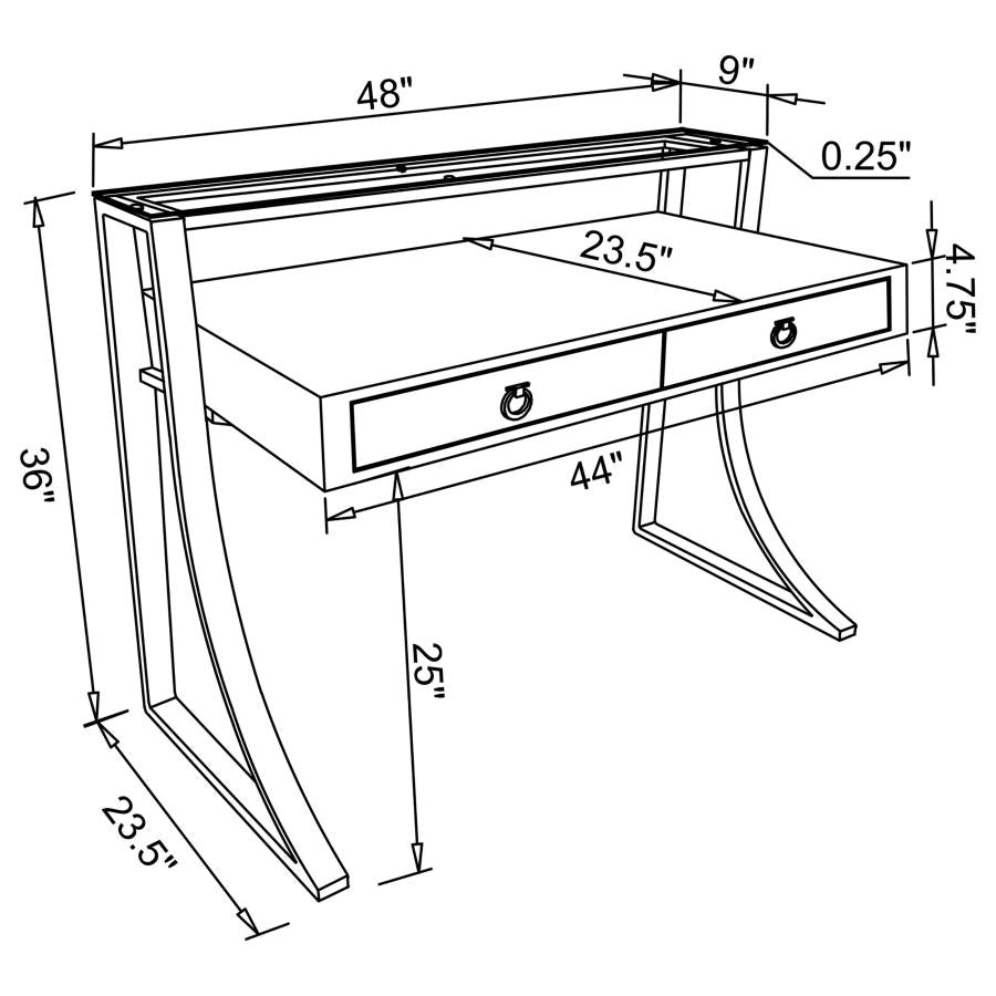 Gemma 2-drawer Writing Desk Glossy White and Chrome