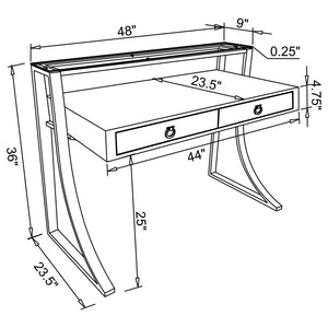 Gemma 2-drawer Writing Desk Glossy White and Chrome